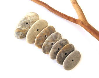 Stone Toggle Beads Rock Spacers Center Drilled Mediterranean Pebble Beach Stone Natural Stone DIY Jewelry Making Cairn MARKED MIX 22-33 mm