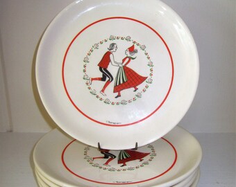 A Set of 5 Vintage Berggren Traynor Originals Scandinavian DANCING COUPLE 7" Plates - Signed