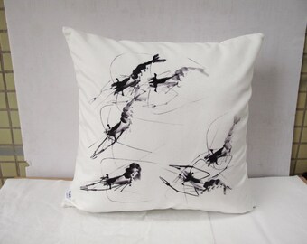 Prawn Pillow Cushion Cover Decorative Velvet Black And White Pillowcase