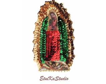mini Virgin of Guadalupe / Our Lady of Guadalupe / Virgin Mary Mexican sequin applique patch