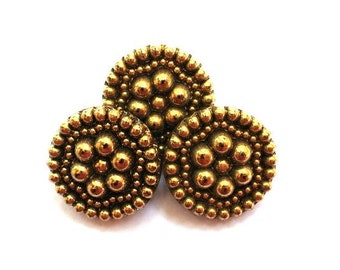 3 Vintage glass buttons flower design bronze color 23mm