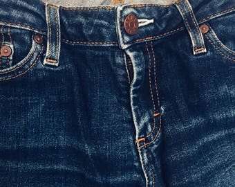 ACNE jeans, 27/34, dark wash, upcycled raw hem