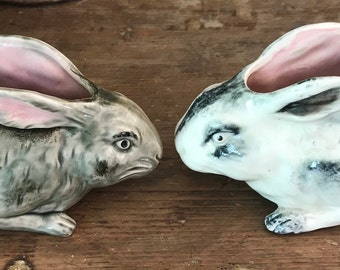 Pair of small rabbit-shaped planters