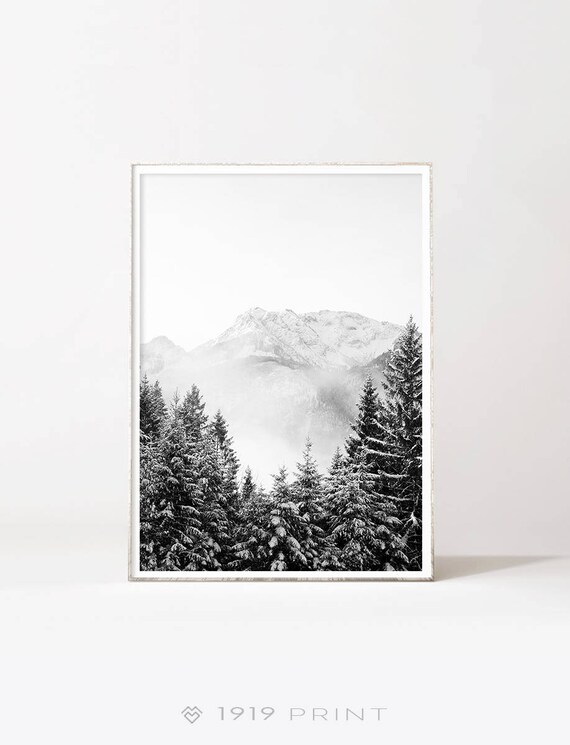 Black and white mountain poster art instant download modern Black and white mountain poster art instant download modern