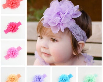 Set of 18 Lace Headband, Chiffon Flower Headband, baby Headband, Girl Headbands, infant Headband, 18 colors to choose, you pick colors