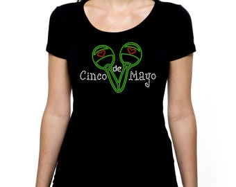 Cinco de Mayo Maracas RHINESTONE t-shirt tank top S M L XL 2XL - Mexican Celebration Margarita Independence Day Party Tequila