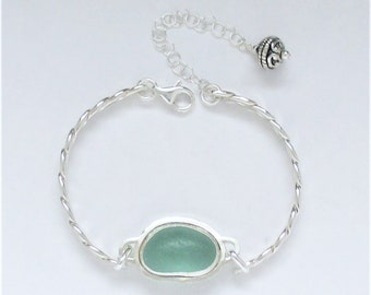 Sea Glass Jewelry - Sterling Aqua Sea Glass Bracelet