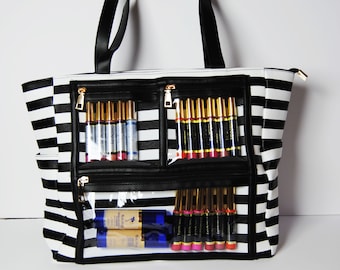WOW Display Bag | Clear Pocket with zippers Black Striped | LipSense by SeneGence | Younique | Paparazzi Bling Bag | EOs Young Living