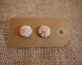 Dusty Peach Floral Button Earrings 15mm