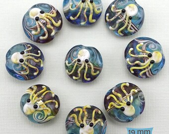 Round Coin Octopus Lampwork Glass Beads--1 Pc. | 22-OCTO-R-1