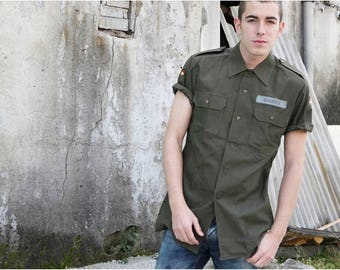 New 1980s German army short sleeve olive military shirt khaki jacket Bundeswehr Unissued