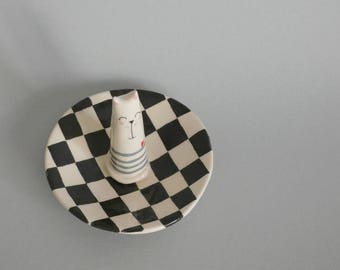 Rings saucer with Kitty, ring holder, ceramic ring holder