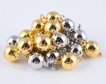 Silver/ Gold Color Plated Strong Magnetic Clasps Round Shape Size 8mm/10mm/12mm. Sale by Bag CLASP-001V-02