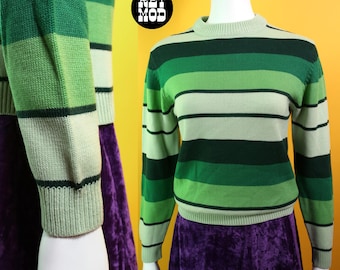 Funky Groovy Vintage 70s Green Stripe Long Sleeve Sweater