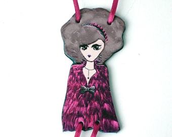 Necklace leather Lady Bird doll