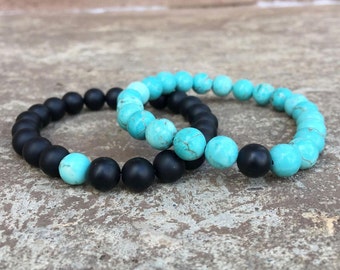 Turquoise Distance/Friendship Bracelets - Turquoise And Black - For Friendships/relationships/couples - His/Hers Long Distance Split Set