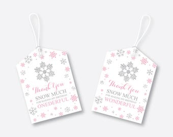 Instant Download, Winter Wonderland Favor Tags, Winter Onederland Birthday Tags, Thank You Tags, First Birthday Tags,Pink and Silver(GKB.02)