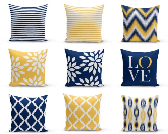 Throw Pillow Covers Navy Yellow and White M32 Decorative