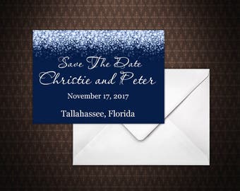 navy blue and silver glitter save the date card instant download save the date