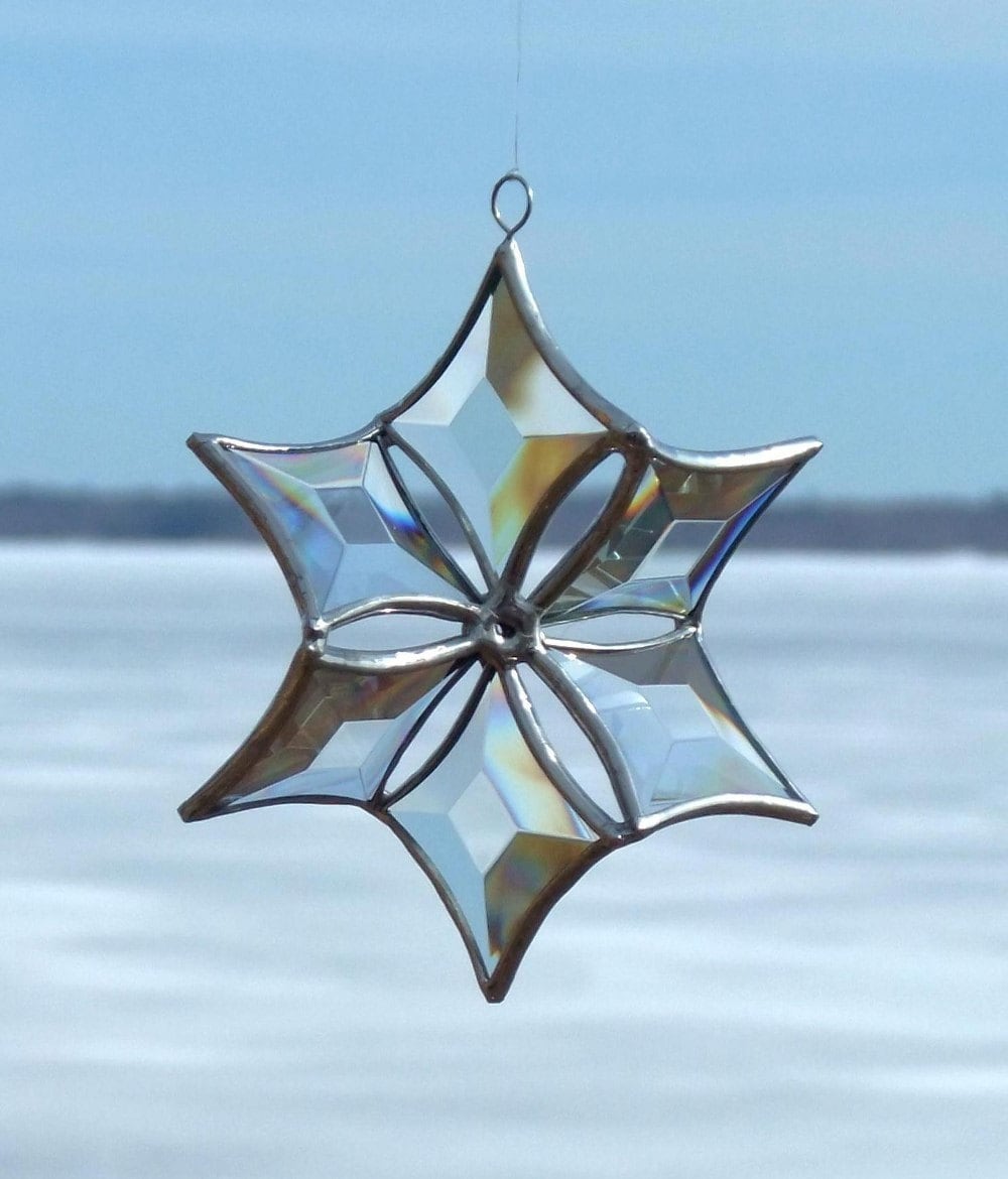 Stained Glass Suncatcher Snowflake 3d Clear Beveled Glass