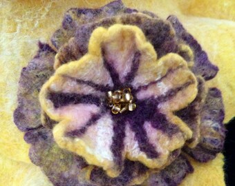 Yellow Sunny Felted Flower Brooch Pin