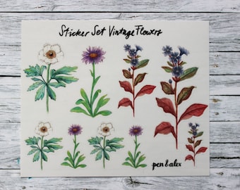 Sticker Set - Vintage Flowers - transparent - pen&alex