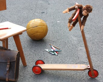 Old wooden scooter / toy vintage / nostalgic prop / Germany 50s 60s / Mid-Century / Hausser