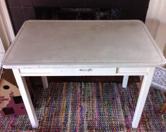 Vintage Kitchen Table Metal Enamel Top Rustic Industrial