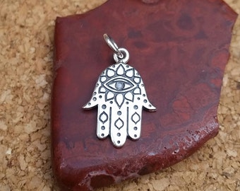 Hamsa Hand, Sterling Silver Hamsa Hand with Etched Evil Eye, Diy Hamsa Necklace, Evil Eye Charm, Hamsa Charm, Hamsa Pendant, Evil Eye Charm