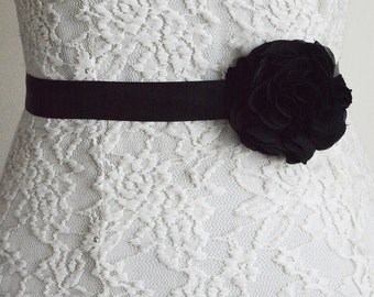 Black, Bridal Sash Belt, Wedding Flower Belt, Tieback headband, Dress,Flower Girl, Bridesmaid, Belt and Sashes