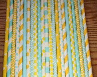 Mint Green and Yellow Party Straws