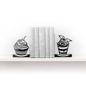 Kitchen decor Bookends Dessert Book ends Metal bookend Book shelf decor Housewarming gift Book lover gift Book end - black
