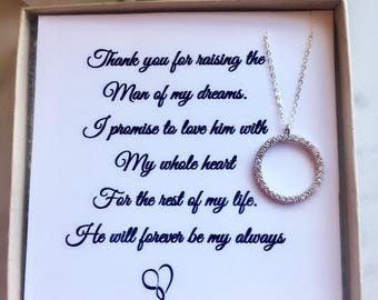 Mother of the Groom Eternity Necklace, Mother of the Bride Gift Bridesmaid Gift, Personalized Card, Gift for Mom Grandma, Wedding party gift
