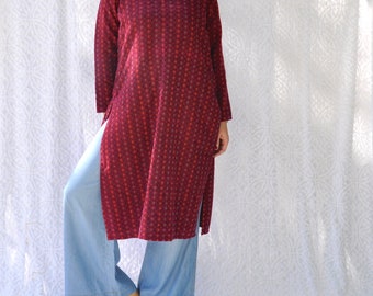 Vintage Embroidered Tunic from Nepal || Ethnic Cotton Blouse. Long Tunic Blouse. Boho Tunic Shirt. Embroidered Hippie Top. Woven Cotton Top