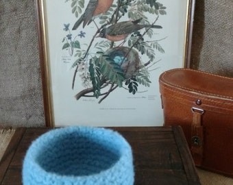 Felted Ribbed Bowl in Robin's Egg Blue / Birds / Nature Lovers / Cozy / Storage Container / Gift For Friend / Mother's Day / Home Decor