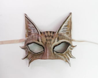 Little Tabby Cat Leather Mask House Cat costume Mardi Gras New Years entirely handcrafted lightweight and easy to wear