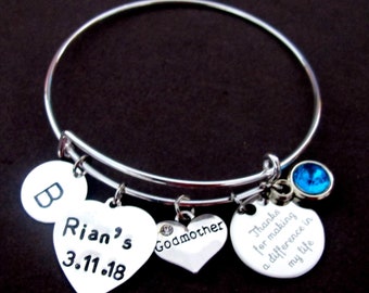 Godmother Bracelet, Godmother Thank You Gift, Personalized Godmother Bangle, Godparent, Christening, Baptism,Confirmation, Free Shipping USA