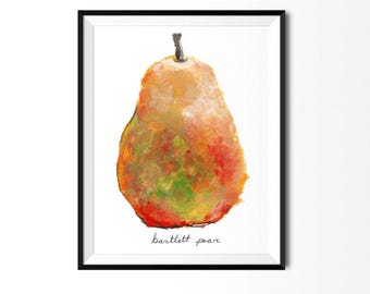 Pear Print, Food Art, Food Illustration, Botanical Art, Kitchen Decor, Fruit Painting, Pear Art, Fruit Print, Pear Painting, Botanical Print