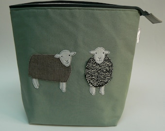 Herdwick Sheep applique large zipped project bag, knitting bag