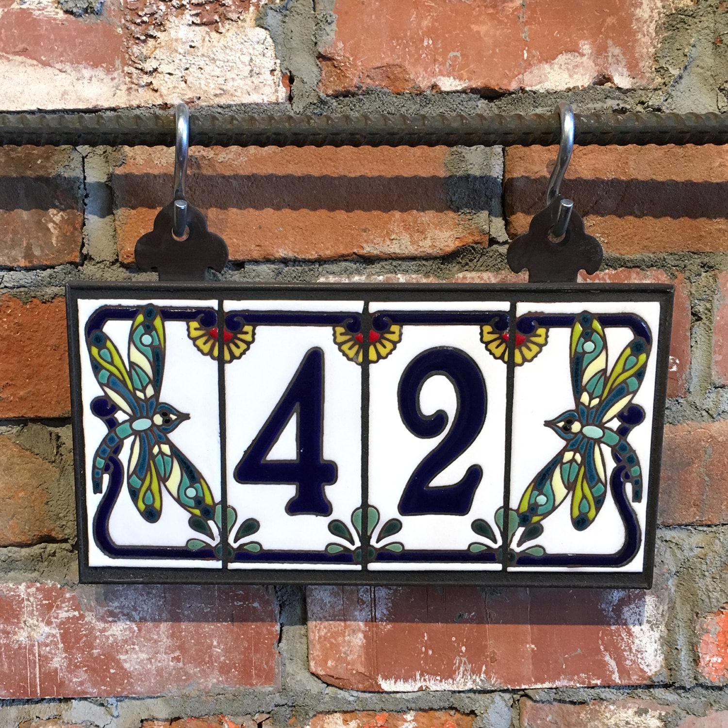 Custom Royal Blue on White Ceramic Tile House Numbers with