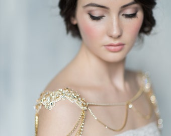 Gold Bridal Shoulder Necklace, Crystal Bolero, Lace Shoulder Piece, Shoulder Necklace, Rose Gold Jewelry Silver Statement Necklace JACQUELYN