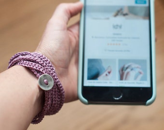 Simple Bangle Bracelet for Women. Fine Wool hand-woven Jewelry. Crochet Wrap Bracelet. Eco-Friendly Jewelry. Bohemian,Chic,Romantic bracelet