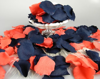 Coral and Blue Rose Petals | 200 Artificial Petals | Coral & Navy Wedding | Blueberry Blue Coral | Flower Tossing Petals - Table Scatter