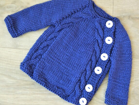 Hand knitted Baby boy sweater Knit baby cardigan Navy
