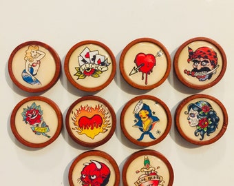 Vintage Tattoo Magnets - Set Of 10 - FREE SHIPPING
