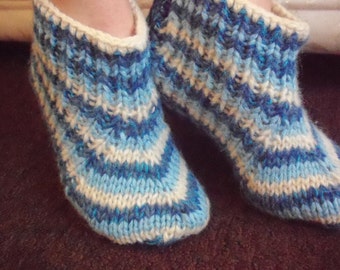 Hand knit slippers,sheep wool,mohair thick,striped bed socks,UK 4-7, USA 5-8,EU 35-40.Kozizake.