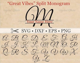 Great Vibes SPLIT LETTER MONOGRAM Svg, Dxf, Eps, Png Files, Split Script Font Alphabet Digital, Silhouette,Fancy Split Monogram Files,Cricut