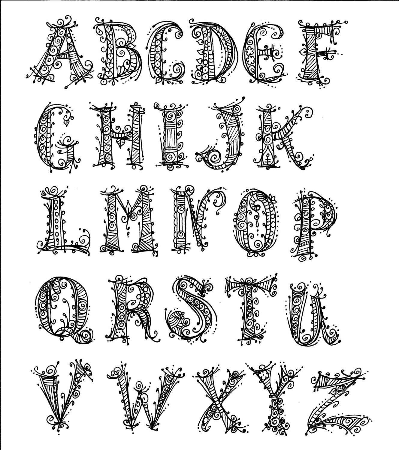 Instant Download Alphabet henna Style chalk art decor/coloring