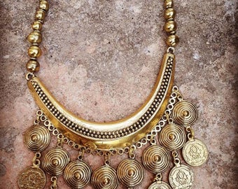 Gypsy brass necklace, boho necklace, ethnic necklace, tribal necklace