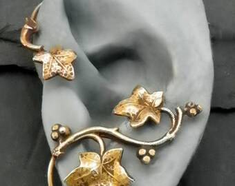 Golden Leaf Ear Wrap - AUTUMN - Intricate Fall Brass Ear Cuff